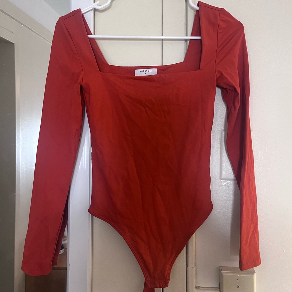 Aritzia Orange Contour Squareneck Longsleeve Bodysuit